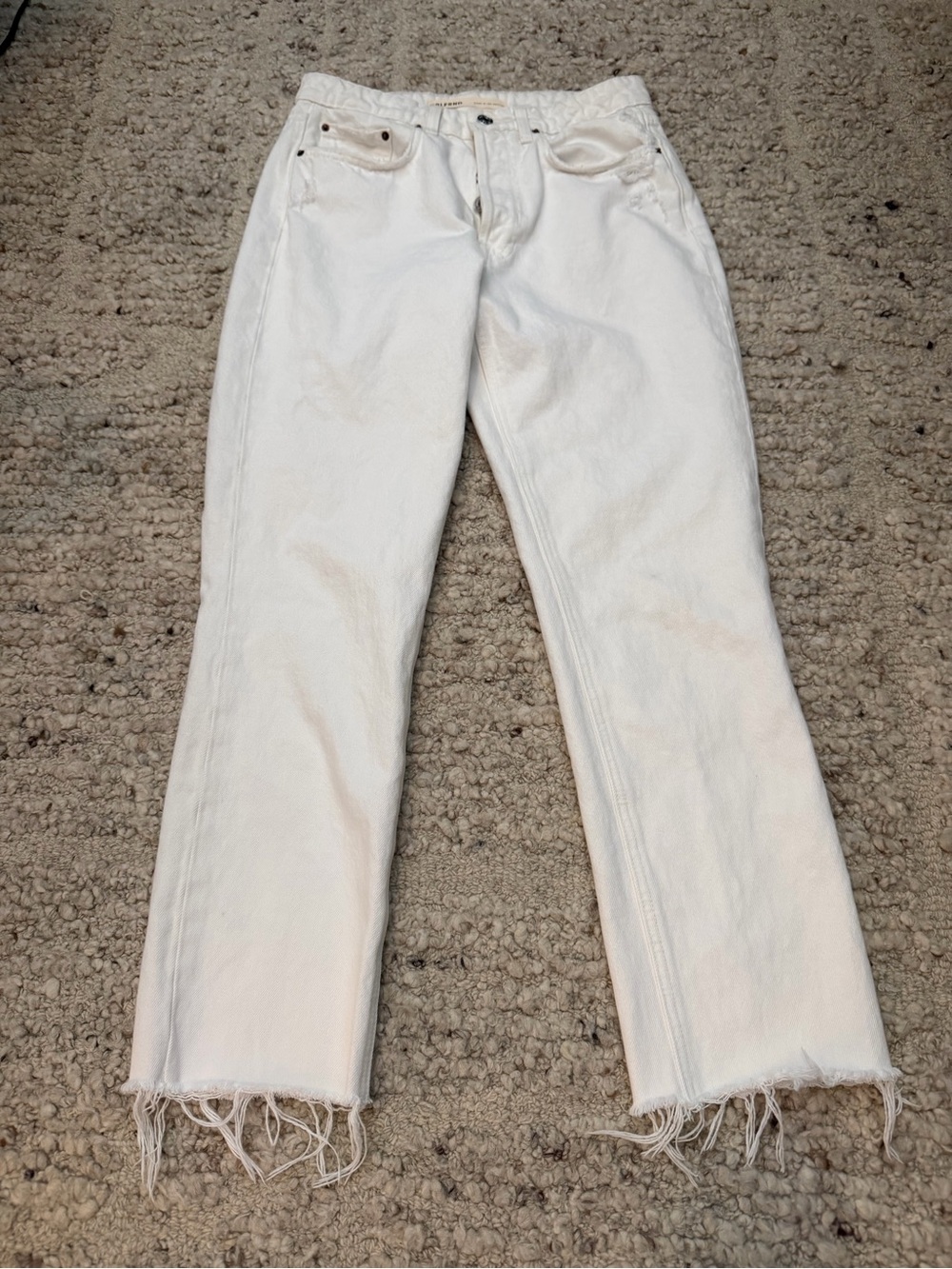 GRLFRND White Raw-Hem Straight Leg Jeans